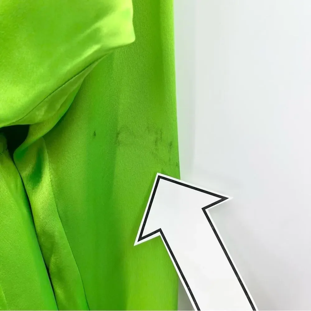 RETROFETE Knot-Detail Cut-Out Shirtdress Lime Green Deep V-Neck Tie Front Sm NEW - Picture 14 of 16